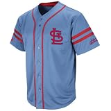 MLB Men's St.Louis Cardinals Coop Heater Synthetic Button Down Frt Jersey (Coastal Blue, Small)