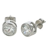 Sterling Silver Round Bezel-Set Cubic Zirconia Stud Earrings by Charles Winston