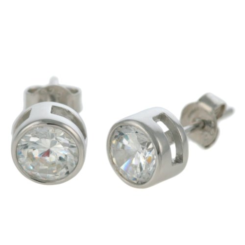 Sterling Silver Round Bezel-Set Cubic Zirconia Stud Earrings by Charles Winston