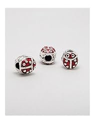 Ladybug Colored Enamel Bead In 92.5 Sterling Silver
