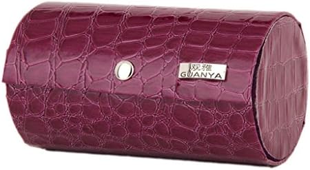 WILL GEM Mini 3 Layers Cylindrical Crocodile Pattern PU Leather Jewelry Box Case for Travel Purple