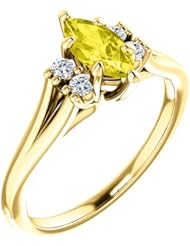 18K Yellow Gold 8.00x4.00mm Marquise Cut Yellow Sapphire and Diamond Ring -- LIFETIME WARRANTY