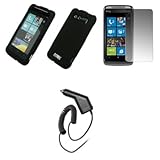 EMPIRE Black Rubberized Hard Case Cover + Screen Protector + Car Charger (C ....
