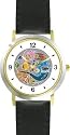 Jewish Holiday Symbols of Purim & Rosh Hashanah Judaica Jewish Theme - WATCHBUDDY&reg; DELUXE TWO-TONE THEME WATCH - Arabic Numbers - Black Leather Strap-Children's Size-Small ( Boy's Size & Girl's Size )