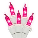 Set of 50 Pink Mini Christmas Lights - White Wire