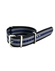 20mm Classic SS Nylon Striped Black / Navy Blue / Grey - Easily Interchangeable Replacement Military Watch Band / Strap - Fits All Watches!!!