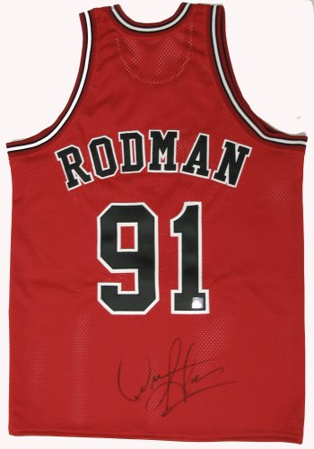 Dennis Rodman Chicago Bulls Autographed Authentic Red Jersey