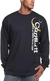Carhartt Men’s Long Sleeve Distressed Logo T-Shirt, Navy, X-Large Regular