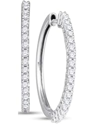 14K White Gold Round Brilliant Cut Diamond - Huggies Channel Set Round Circle Hoop Earrings - (1.00 cttw.)