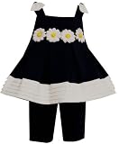 Bonnie Baby-Girls Newborn Daisy Trim Capri Set, Navy, 3-6 Months