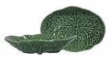 Majolica Cabbage Ceramic Pottery Olive Bowl Green 8L X 4 W Set / 2