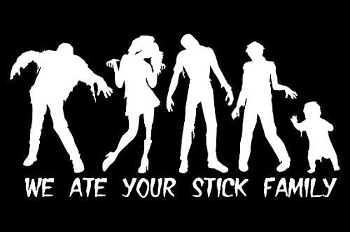 White - Zombie - We ate Your Stick Figure Family Sticker Decal Car, Truck, Wall, Home by City Print LA