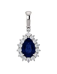 Platinum 9.00x6.00mm Pear Cut Chatham Created Sapphire and Diamond Pendant -- LIFETIME WARRANTY