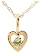 14k Yellow Gold and Peridot Children's Heart Pendant, 15"