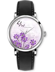 SPRAWL Aanalog Fashion Series Silver Ladies Watches of Genuine Black Leather Strap,Unique Wrist Watch for Women Girls Designed with Opaque background lilac