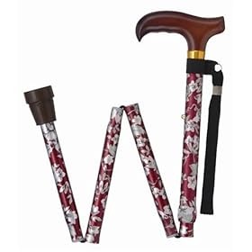 【クリックで詳細表示】ステッキAJ折りたたみ式花柄赤