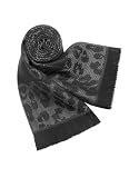 Roberto Cavalli Signature Leopard Pattern Wool Long Scarf Dark Gray