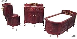 Dollhouse Miniature Fine Furniture Mahogany Bathroom Set