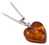 Certified Genuine Honey Amber and Sterling Silver Heart Pendant, 18