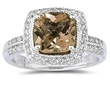 2.50ct Cushion Cut Smokey Quartz & Diamond Ring in 14K White Gold