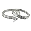 Sterling Silver Double Wedding Band Set with Marquise-cut Cubic Zirconia - Size 8