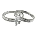 Sterling Silver Double Wedding Band Set with Marquise-cut Cubic Zirconia - Size 8