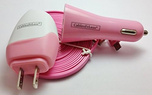 CablesFrLess 3 in 1 Tangle Free Flat Noodle Micro USB Charging Kit fits Samsung Galaxy S3 S4 Reverb Note Google Nexus HTC One Touch Acer LG Optimus Pantech Blackberry Motorola HTC Sony Ericsson and most other micro USB devices (10ft Pink)