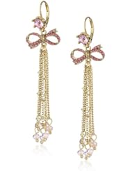 Betsey Johnson "Iconic Pinkalicious" Bow Multi-Chain Linear Drop Earrings