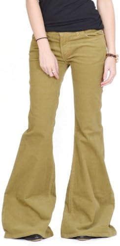 Glamour Outfitters Women's 60s 70s Wide Stone Coloured Cord Flares Bell Bottom Flared Trousers - Brown (UK 10-US 8)