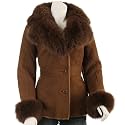 BGSD Women's Button Front Shearling Coat with Fox Fur Trim