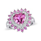 3 3/4 Carat Pink Topaz & Diamond Sterling Silver Heart Ring