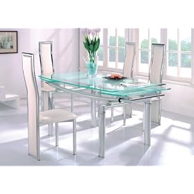 KATRINA EXTENDING MODERN GLASS/CHROME DINING TABLE