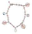 Bracelet - B266 - Lampwork Bead Charm Bracelet - Adjustable to Fit ~ Swarovski (tm) Rose + Matching Organza Bag ~ Breast Cancer Awareness Beads