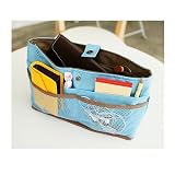 Purse Organizer Insert Blue Canvas Reversible with Multi-use pockets Travel Bag Organizer Handbag