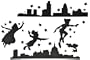 27 tlg. Set: XXL Wandtattoo / Sticker - Peter Pan Feen M�rchen Nacht Stadt schwarz Kinder - Wandsticker Aufkleber