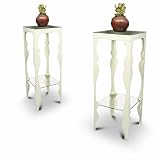 2 New Ivory / Off-white Metal Finish Plant / Phone Stands with Glass Shelves Photo