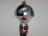 PHILADELPHIA EAGLES 5 1/2 tall and 3 wide Blown Glass Parachuting Santa CHRISTMAS ORNAMENT