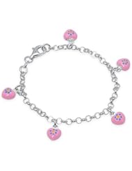 Unicornj Sterling Silver Childrens Bracelet with Pink and Blue Heart Charms