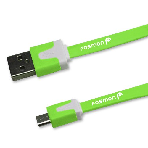 Fosmon 10ft Micro USB to USB [VIVID] Flat Tangle Free High Speed Micro USB Cable - USB 2.0 A Male to Micro B - for Android, Samsung, HTC, Motorola, Nokia, LG, HP, Sony, Blackberry and More - 10 Feet (Green)