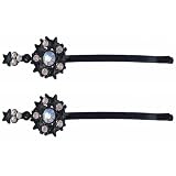 Hair Clip - H121 - Bobby Pin Style - Circle and Stars ~ 2-1/2" Long - Black Metal - Clear and Iridescent Crystals - 2 Pc Set