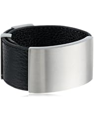Womens Adjustable Black Leather Cuff with Stainless Steel Center