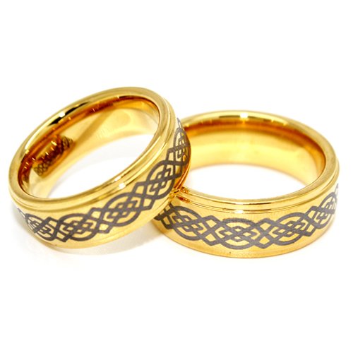 Blue Chip Unlimited - Matching 8mm Golden Celtic Tungsten Rings His & Hers Ring Set Wedding Bands Engagement Rings (Available in Whole & Half Sizes 5-17) Cheap