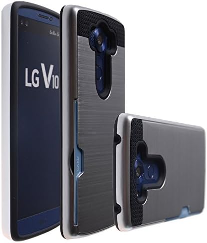 Case Art Plus [Full Degree Protection] Transparent Tempered Glass Screen Protector Film [Card Slot Bumper] Super Slim Fit Light Case for LG V10 (Silver)