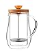 Osaka Cafetiere 6 Cup (27 oz) Double-Walled Borosilicate Glass, Coffee and Tea French Press, with Wood Lid 