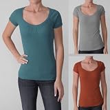Poof Juniors Short Sleeve Rib Shirred Neckline Top