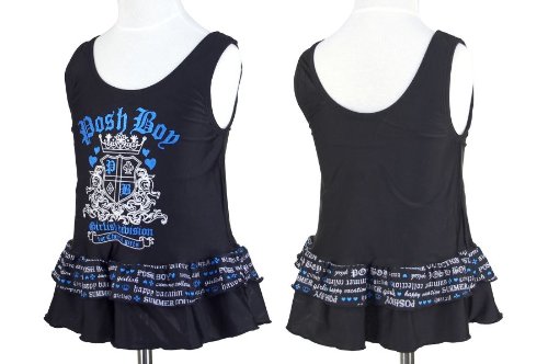 ガールズキッズ水着[Posh Boy]女の子用（子ども用）フリルスカートワンピース水着(ブラック◇120)