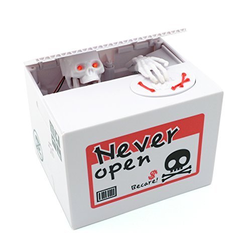 iSaddle Ghost Skull Stealing Coin Money Box Piggy Bank Collecting Saving Money Bank (White)