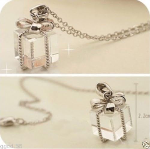 Fashion Silver Bowknot Box Imitated Crystal Necklace Sweater Chain