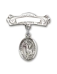 Sterling Silver Baby Badge with St. Paul of the Cross Charm and Arched Polished Badge Pin