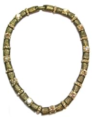 Creations Georgianni 14K Gold Plated Collar Necklace with Simulated Wood Bars with Champagne Swarovski Crystals
